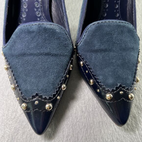 Tory Burch Studded Blue Suede Pointed Toe 3 inch Heels Shoes Size 5M - Picture 6 of 15